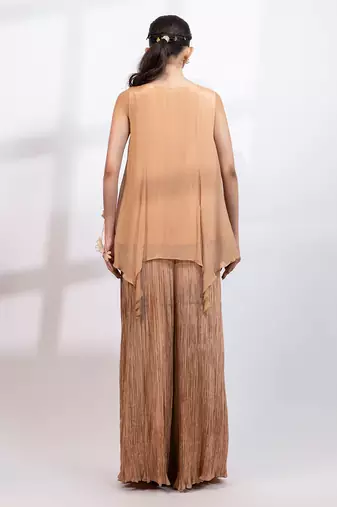 Beige embroidered chinon co ord set