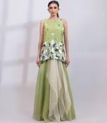 Pista green embroidered organza silk co ord set