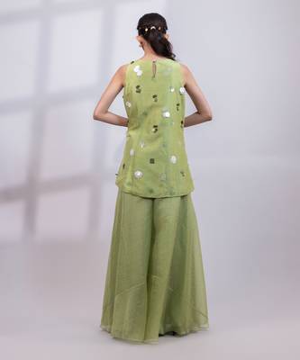 Pista green embroidered organza silk co ord set 4