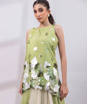 Pista green embroidered organza silk co ord set 5