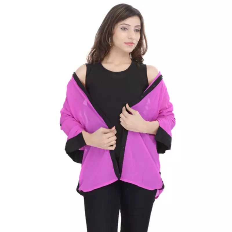 Pink Chiffon Women Shirt with Black Inner