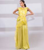 Lime yellow embroidered organza chinon co ord set