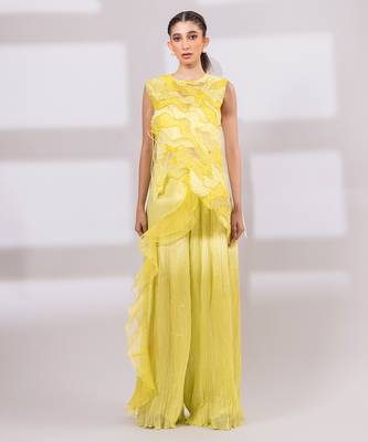 Lime yellow embroidered organza chinon co ord set 5
