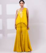 Mustard yellow embroidered chinon silk co ord set