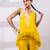 Mustard yellow embroidered chinon silk co ord set