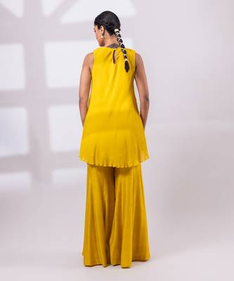 Mustard yellow embroidered chinon silk co ord set 5