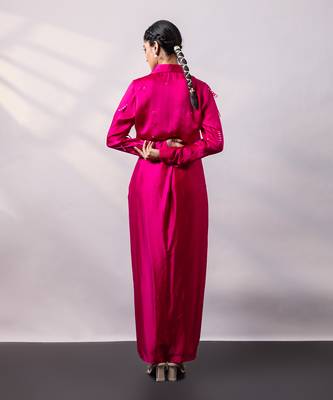 Fuchsia pink embroidered satin co ord set 3
