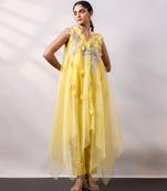 Vibrant yellow embroidered silk organza co ord set