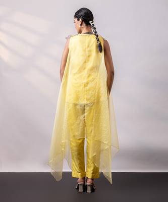 Vibrant yellow embroidered silk organza co ord set 5