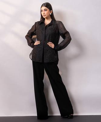 Black embroidered organza co ord set 1