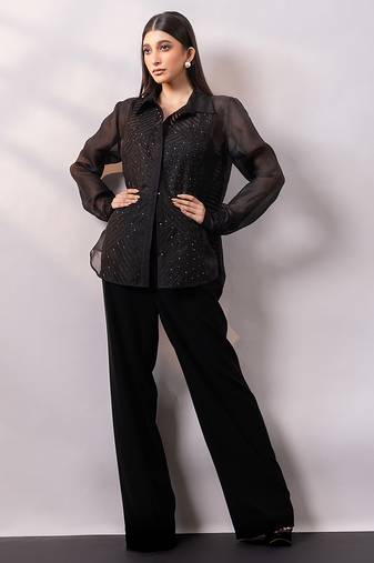 Black embroidered organza co ord set