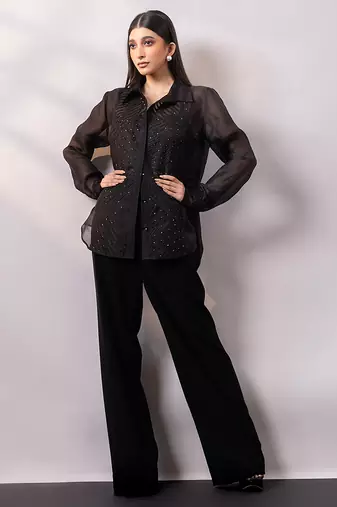 Black embroidered organza co ord set