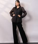 Black embroidered organza co ord set