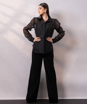 Black embroidered organza co ord set 2