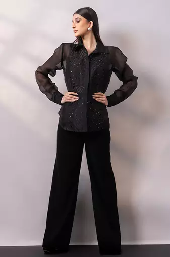 Black embroidered organza co ord set