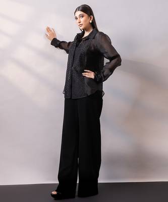 Black embroidered organza co ord set 3