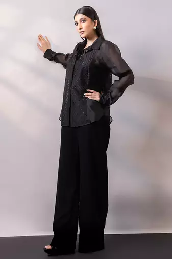 Black embroidered organza co ord set