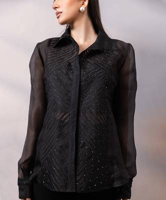 Black embroidered organza co ord set 4