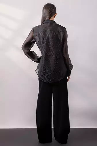 Black embroidered organza co ord set