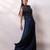 Navy blue organza chinon jumpsuit cape set
