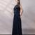 Navy blue organza chinon jumpsuit cape set