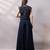 Navy blue organza chinon jumpsuit cape set