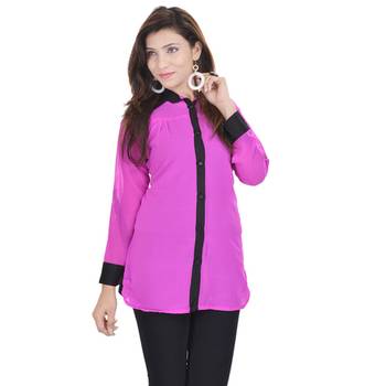 Pink Chiffon Women Shirt with Black Inner 3