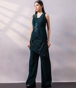 Emerald green embroidered art silk co ord set