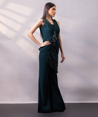 Emerald green embroidered art silk co ord set 2