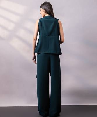 Emerald green embroidered art silk co ord set 4
