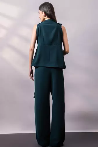 Emerald green embroidered art silk co ord set