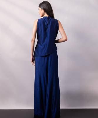 Midnight blue embroidered chinon silk co ord set 4