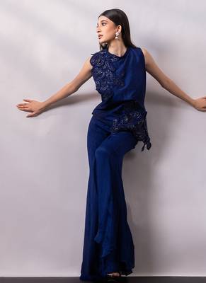 Midnight blue embroidered chinon silk co ord set 5