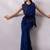Midnight blue embroidered chinon silk co ord set