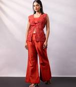Rust orange embroidered silk organza co ord set