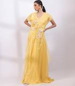 Marigold yellow chinon organza jumpsuit cape set