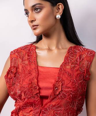Rust orange embroidered silk organza co ord set 3