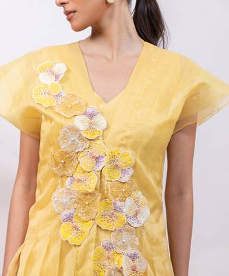 Marigold yellow chinon organza jumpsuit cape set 3