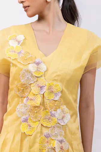 Marigold yellow chinon organza jumpsuit cape set