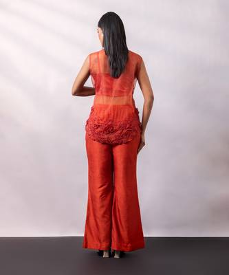 Rust orange embroidered silk organza co ord set 4