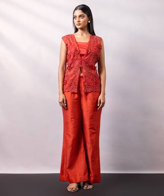 Rust orange embroidered silk organza co ord set 5