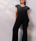 Black embroidered art silk co ord set