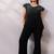 Black embroidered art silk co ord set