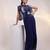 Navy blue embroidered chinon gown jacket set