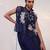 Navy blue embroidered chinon gown jacket set