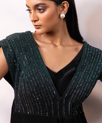 Black embroidered art silk co ord set 2