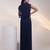 Navy blue embroidered chinon gown jacket set