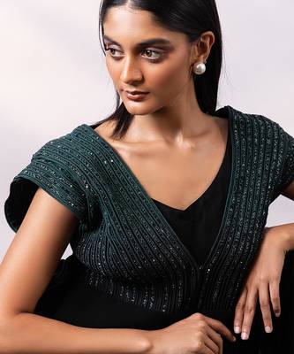 Black embroidered art silk co ord set 3
