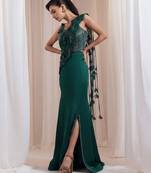 Emerald green embroidered silk organza co ord set