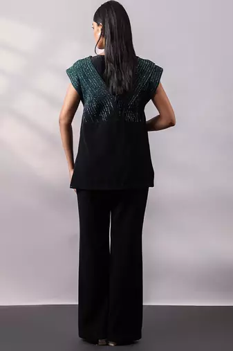Black embroidered art silk co ord set